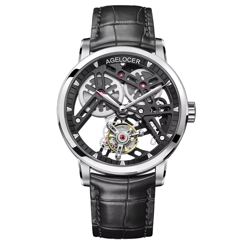 Montre Tourbillon Originale AGELOCER, Montre Mécanique Manuelle Squelette de Luxe pour Hommes, Idéal