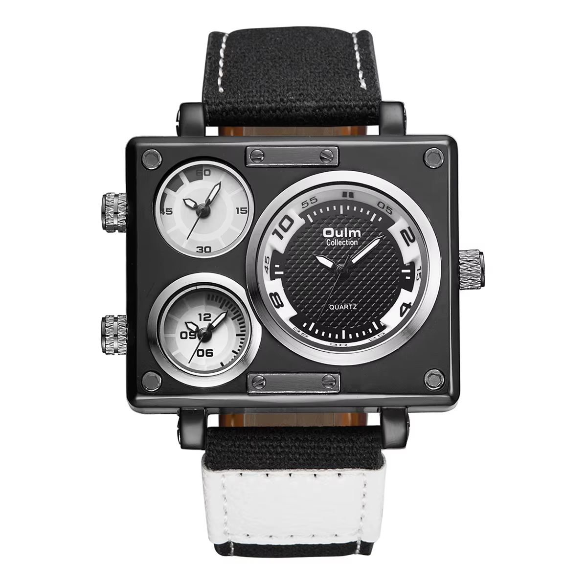 Montre de sport pour homme, quartz, bracelet en cuir marron et bleu, grand format, conceptuelle, bla