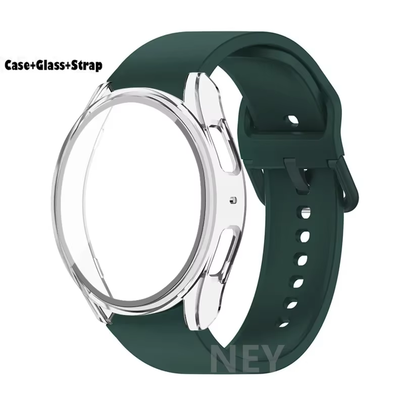Verre trempé + boîtier + bracelet en Silicone pour Samsung Galaxy Watch 7 6 5 4 40mm 44mm 2 pack hou