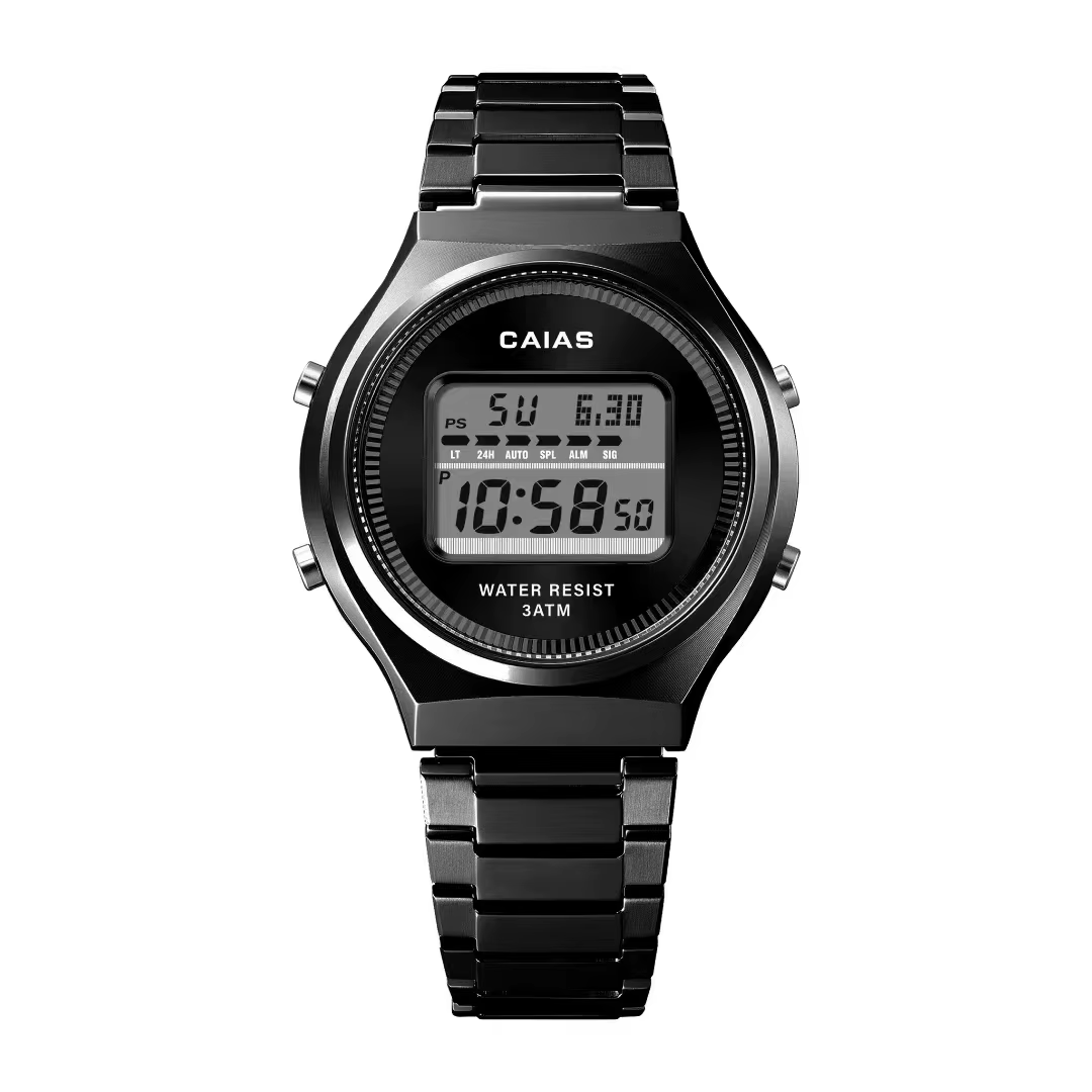 CAIAS Montre numérique de sport décontractée unisexe avec affichage LED, heure mondiale, fonctionnal