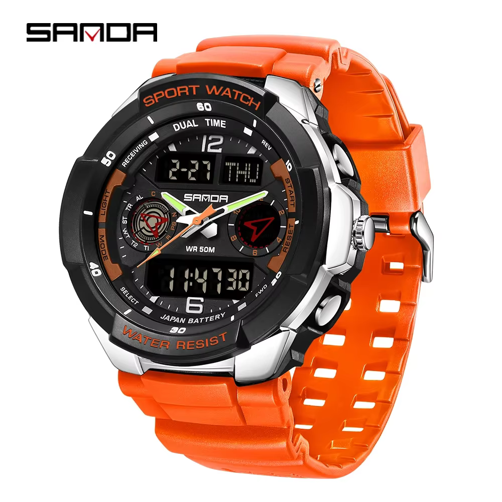 Montre électronique pour étudiants coréens SANDA Top 6197, sportive, multifonctionnelle, avec alarme