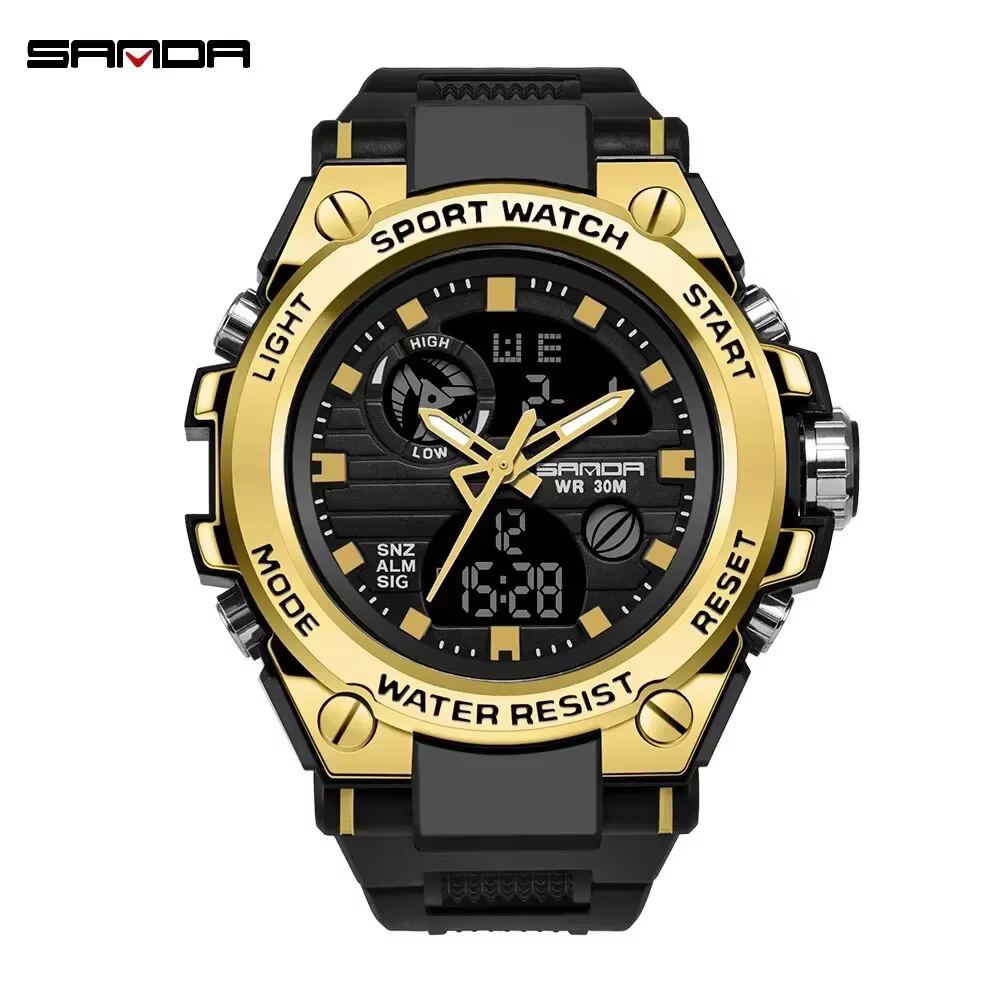 SANDA-Montre à quartz numérique de luxe pour hommes, montres-bracelets de sport étanches de l'armée