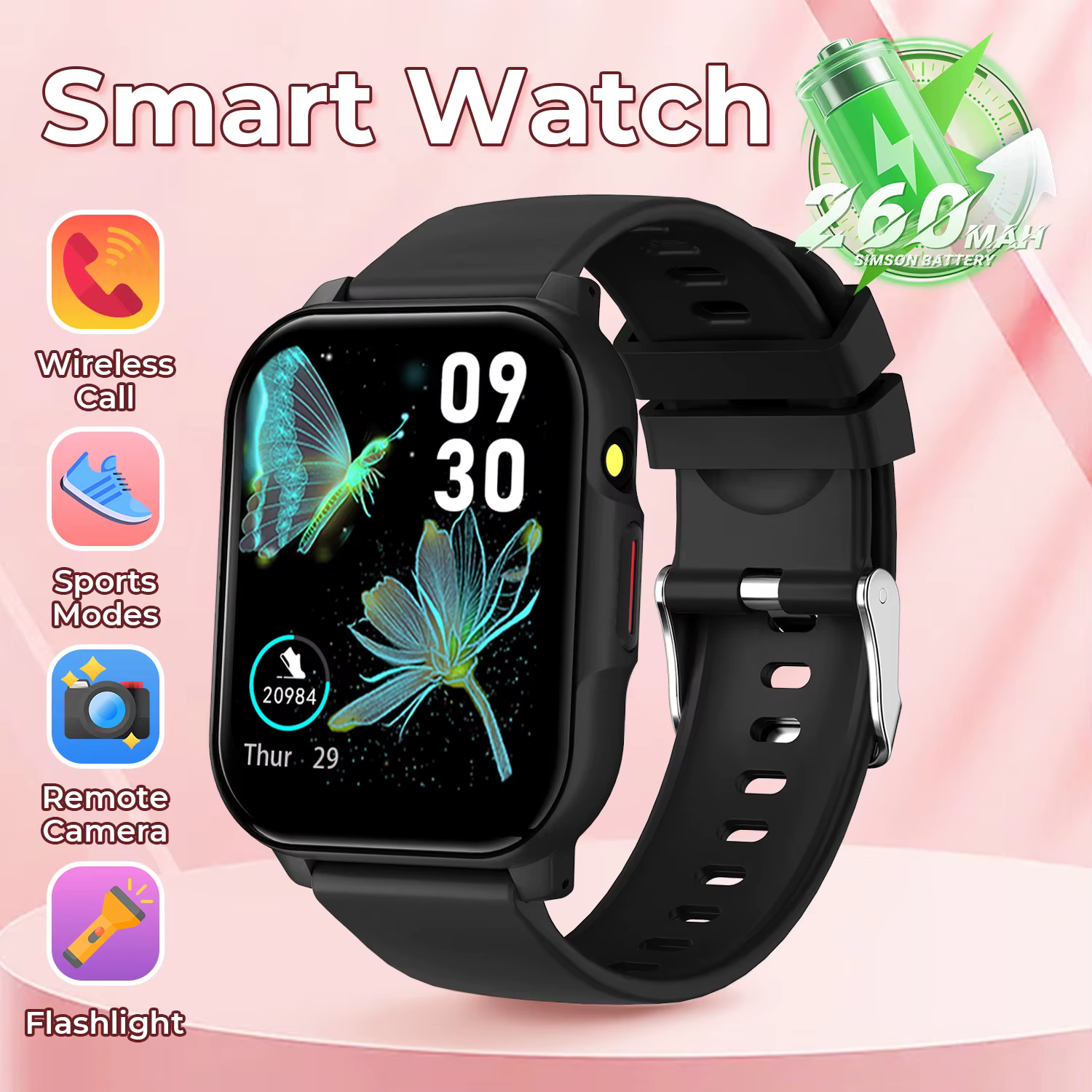 Montre connectée avec appels Bluetooth, rappel de messages, Siri, plusieurs modes sportifs, suivi GP