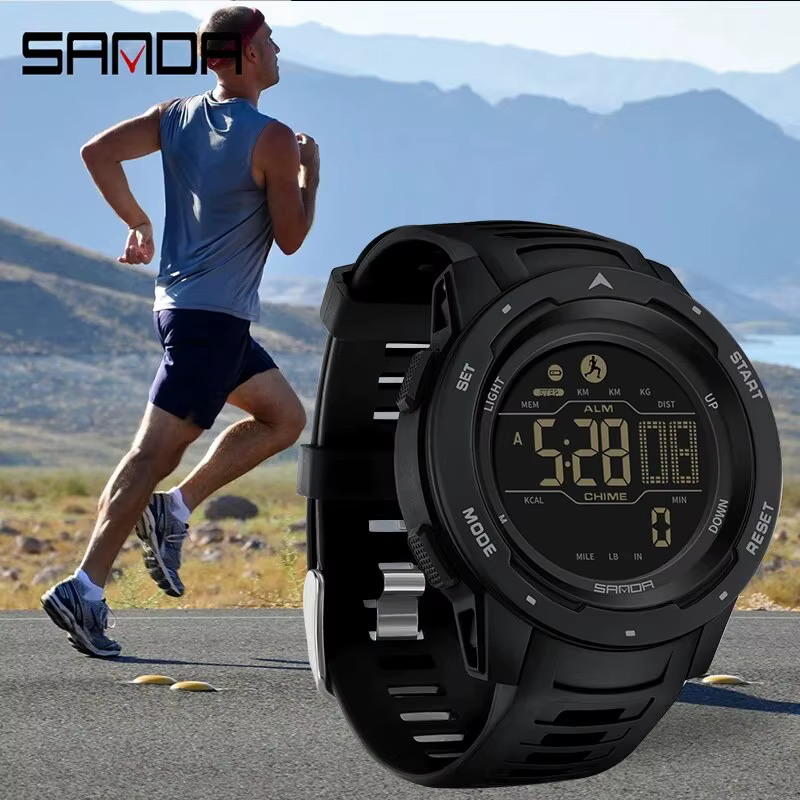 SANDA marque hommes montres sport podomètre Calories 50 M LED étanche montre numérique montre-bracel