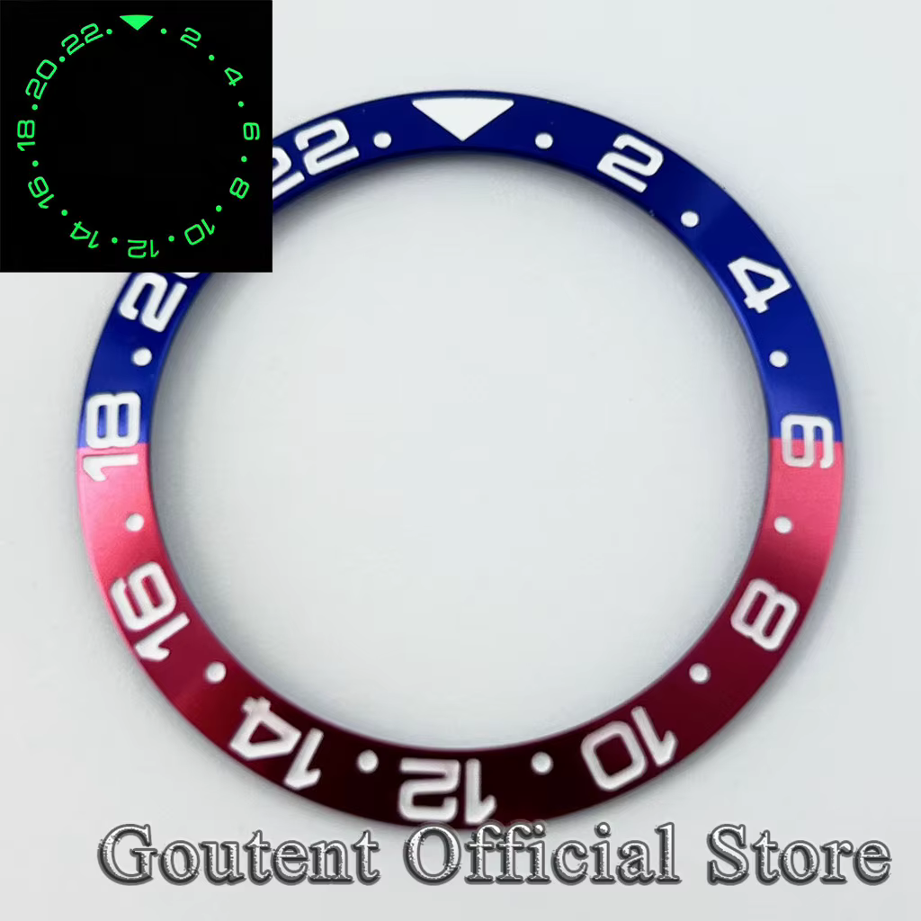 Goutent 38mm GMT Super lumineux rouge bleu noir vert céramique/aluminium montre lunette lumineuse in