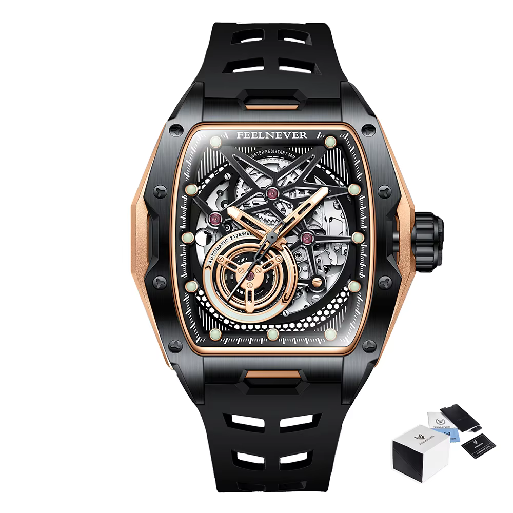 2025 FEELENEVER Design hommes montre automatique squelette mécanique montre-bracelet boîte en acier