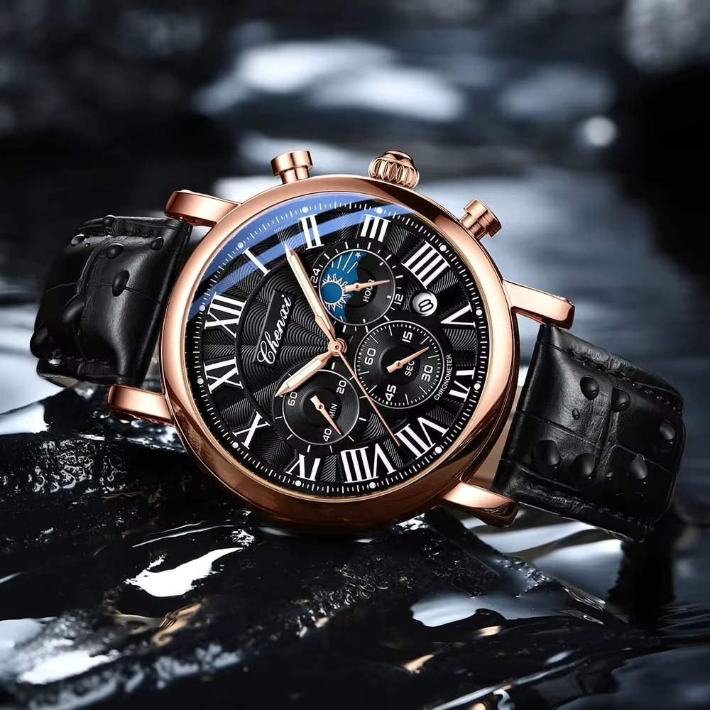 CHENXI 973 hommes montre à Quartz mode affaires Phase de lune Date multifonctionnel chronographe bra