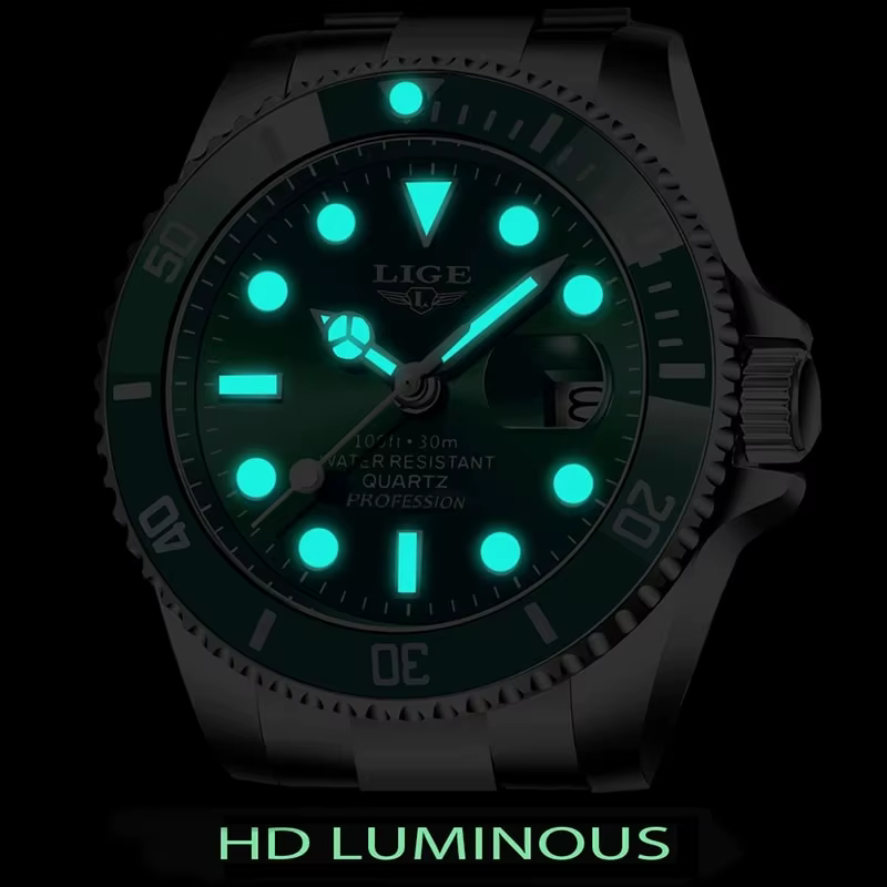 LIGE-Montre de plongée étanche pour homme, montre-bracelet à quartz, horloge de date, montres de spo