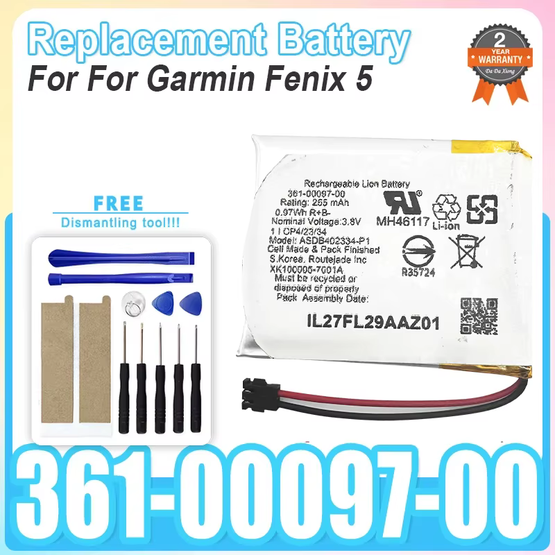 Batterie de remplacement pour montre de sport, pour Garmin Fenix 5 5X 5S Plus 361-00096-00 361-00097