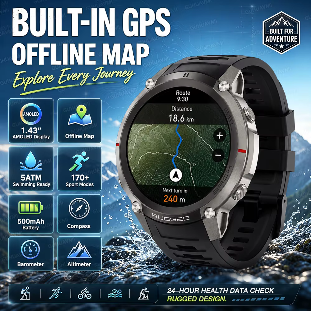 Nouvelle montre connectée GPS intégrée d'extérieur, boussole cartographique, étanche 5ATM, appels Bl