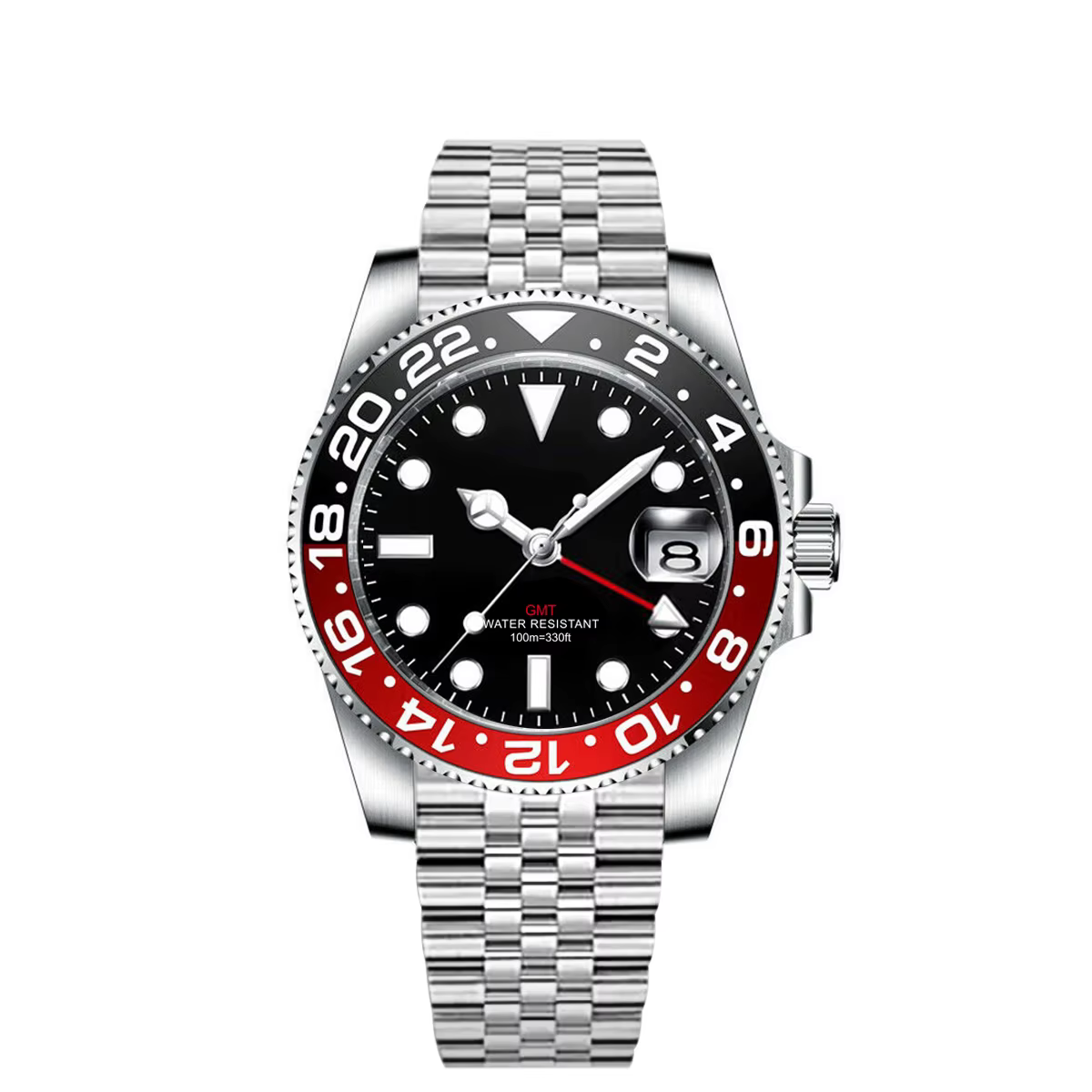 Montre GMT de luxe personnalisée, 40 mm, mécanique, mouvement à quartz, verre saphir, acier inoxydab