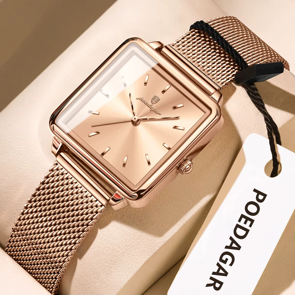 POEDAGAR carré mode dames montre étanche en acier inoxydable maille montre pour femme élégante femme
