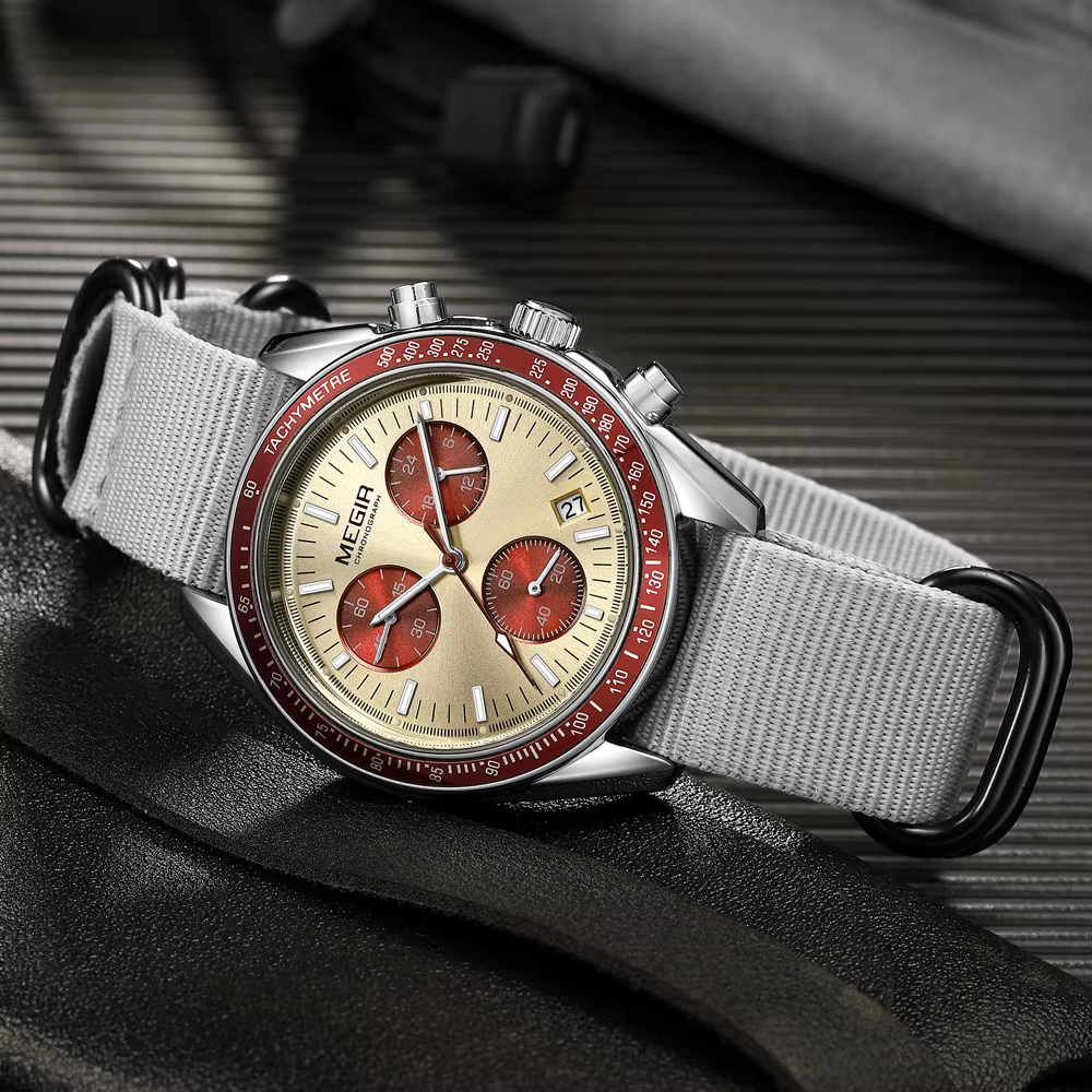 MEGIR nouvelles montres de luxe pour hommes toile tissage bracelet Sport automatique chronographe Qu