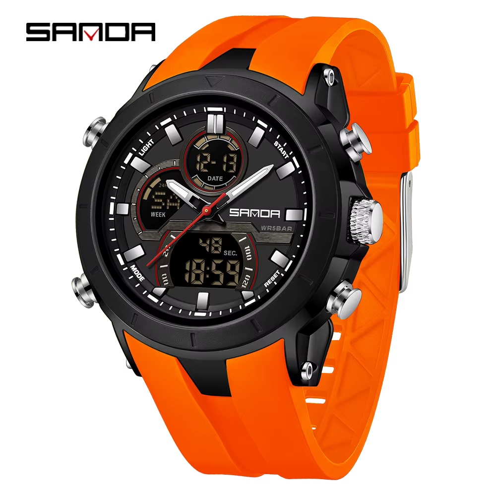SANDA 6279 montres à Quartz électroniques pour homme double affichage grand cadran calendrier lumine