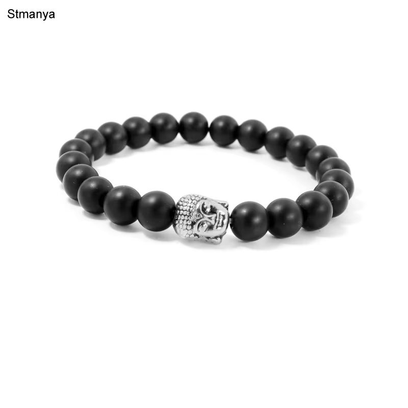 Bracelet à breloques tête de bouddha pour hommes et femmes, perle, pierre biliaire naturelle, bijoux