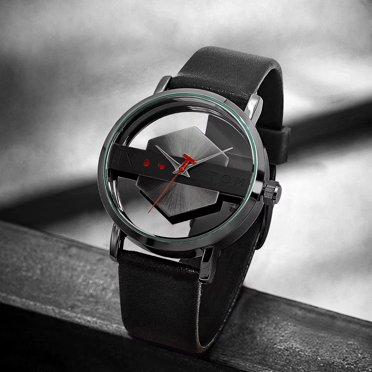 TOMI – bracelet de montre en cuir pour hommes, à la mode et minimaliste, Perspective creuse personna