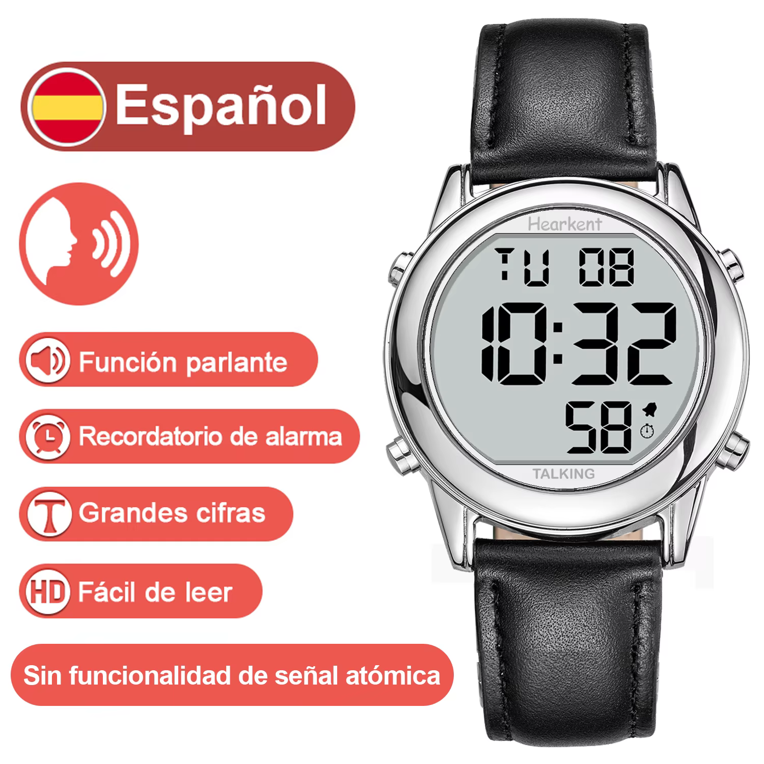 Hearkent-Montres pour hommes aveugles, horloge pour hommes, heure roi attentive avec alarme atomique