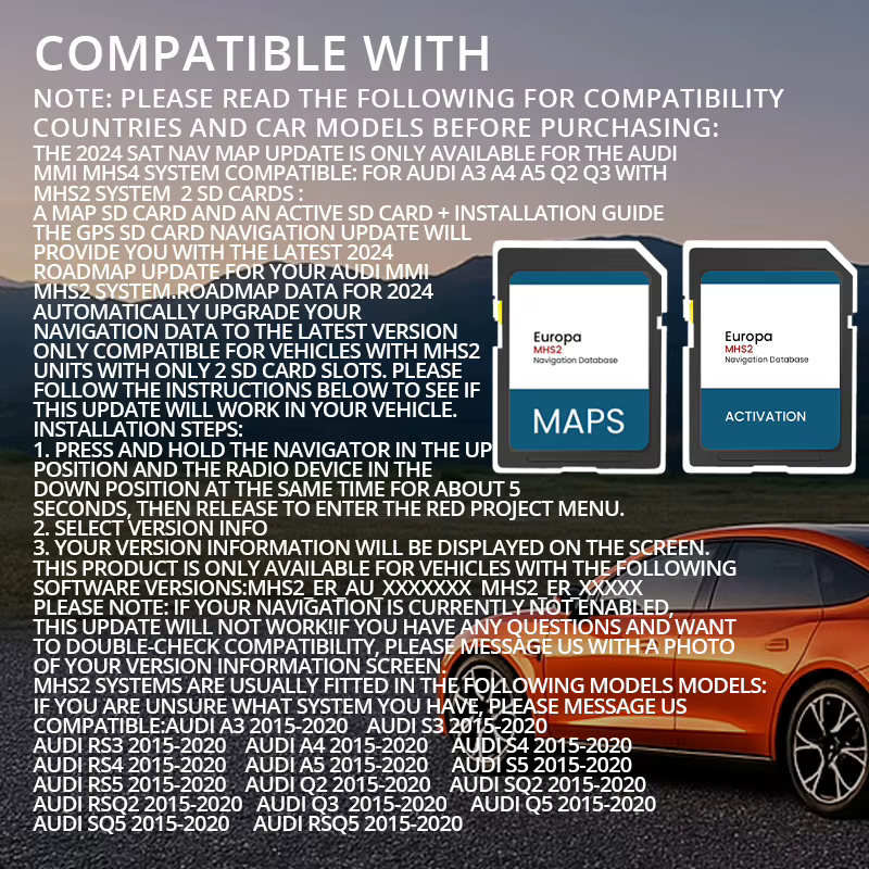 Carte SD de Navigation 2024/2025, mise à jour de la carte par satellite pour Audi MMI MHS2 A3/A4/A5/
