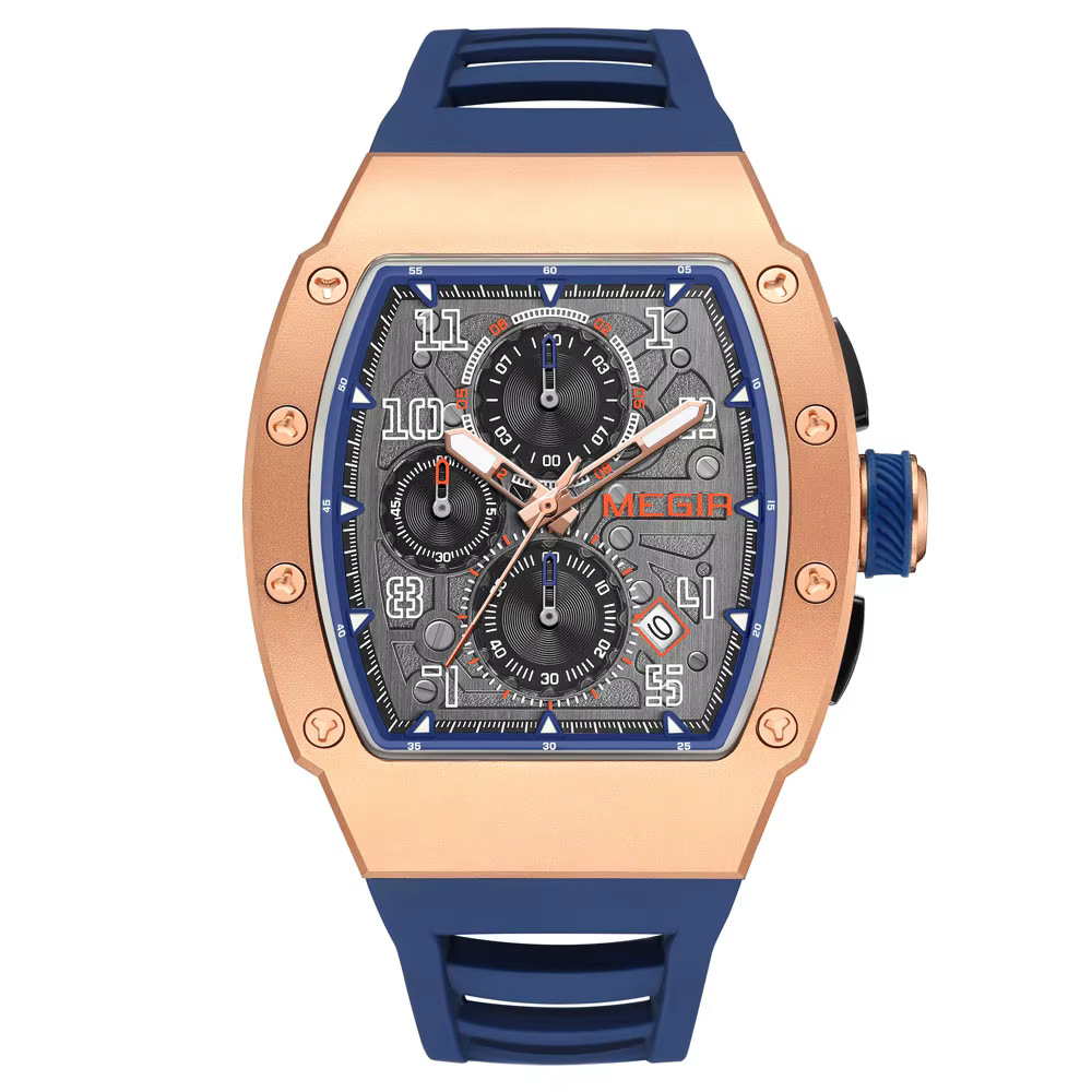 MEGIR chronographe montre à Quartz pour hommes mode étanche lumineux bracelet en Silicone 316 boîte