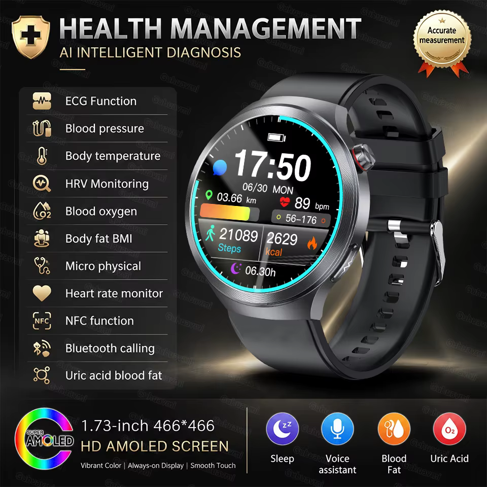 Nouvelle Montre Connectée de Suivi de Santé 2026 pour Homme avec ECG+PPG, Mesure Précise de l'Acide