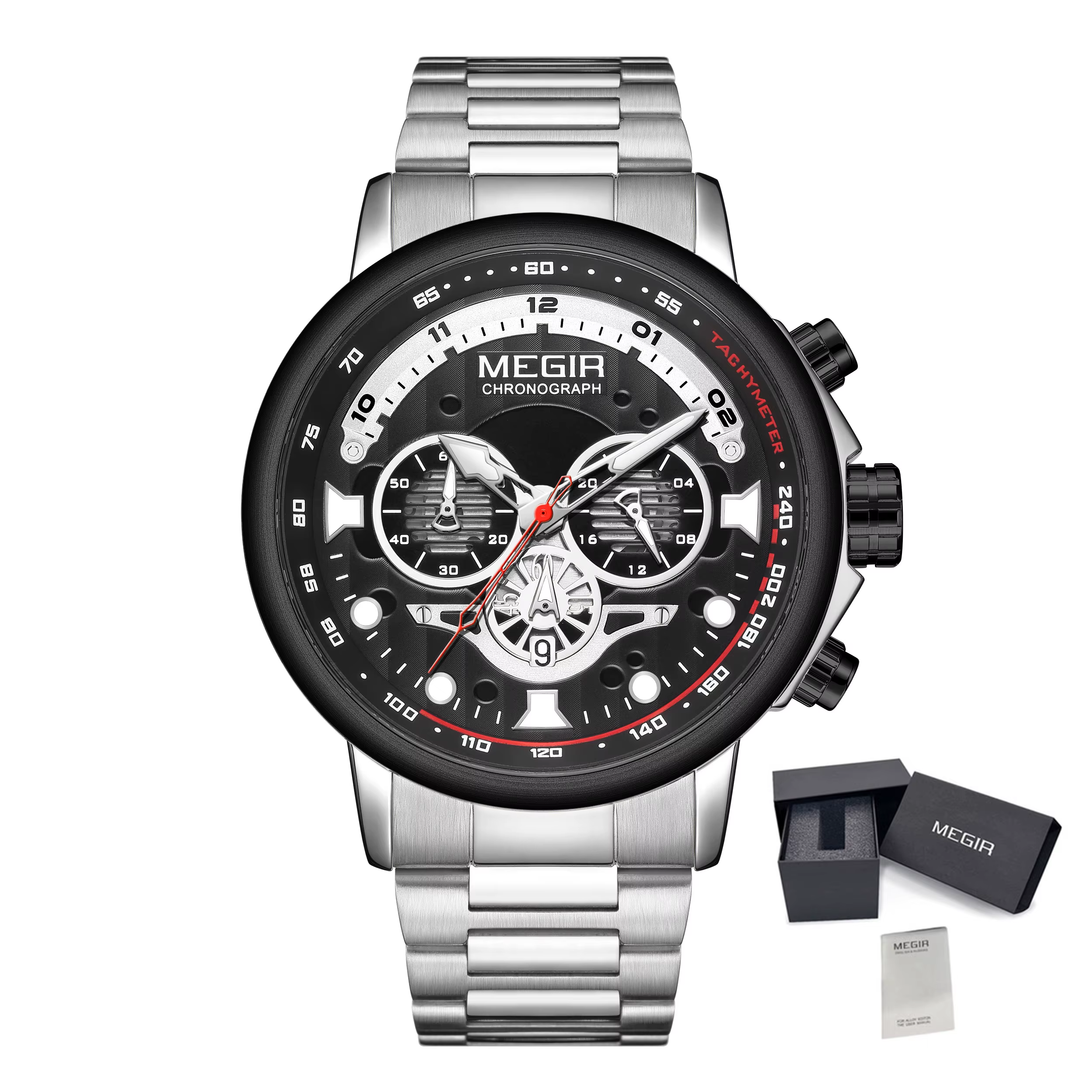 Montres pour hommes MEGIR, montres de luxe en acier inoxydable, étanches, lumineuses, quartz, multif