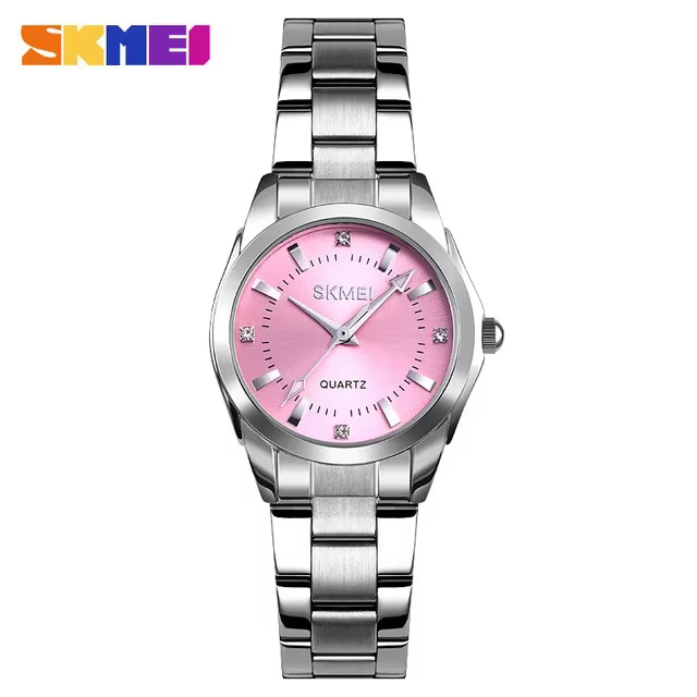 SKMEI-Montres-bracelets à quartz simples pour femmes et filles, acier inoxydable, montre de luxe pou