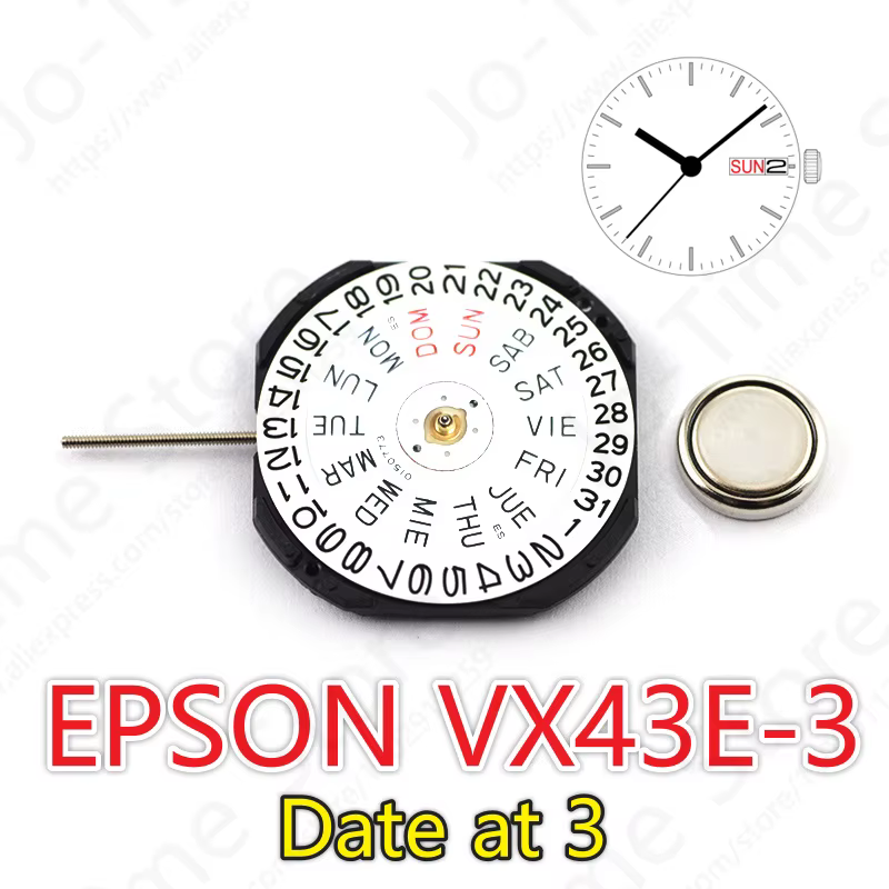 Mouvement VX43, mouvement VX43e, mouvement de montre japonais VX43e-3 avec affichage jour-date, mouv