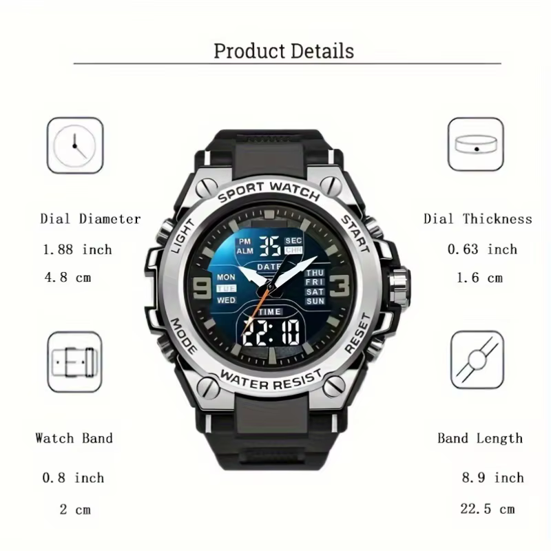 Montre de sport numérique pour hommes, réveil, chronométrage, fonction date, boîtier en alliage, par