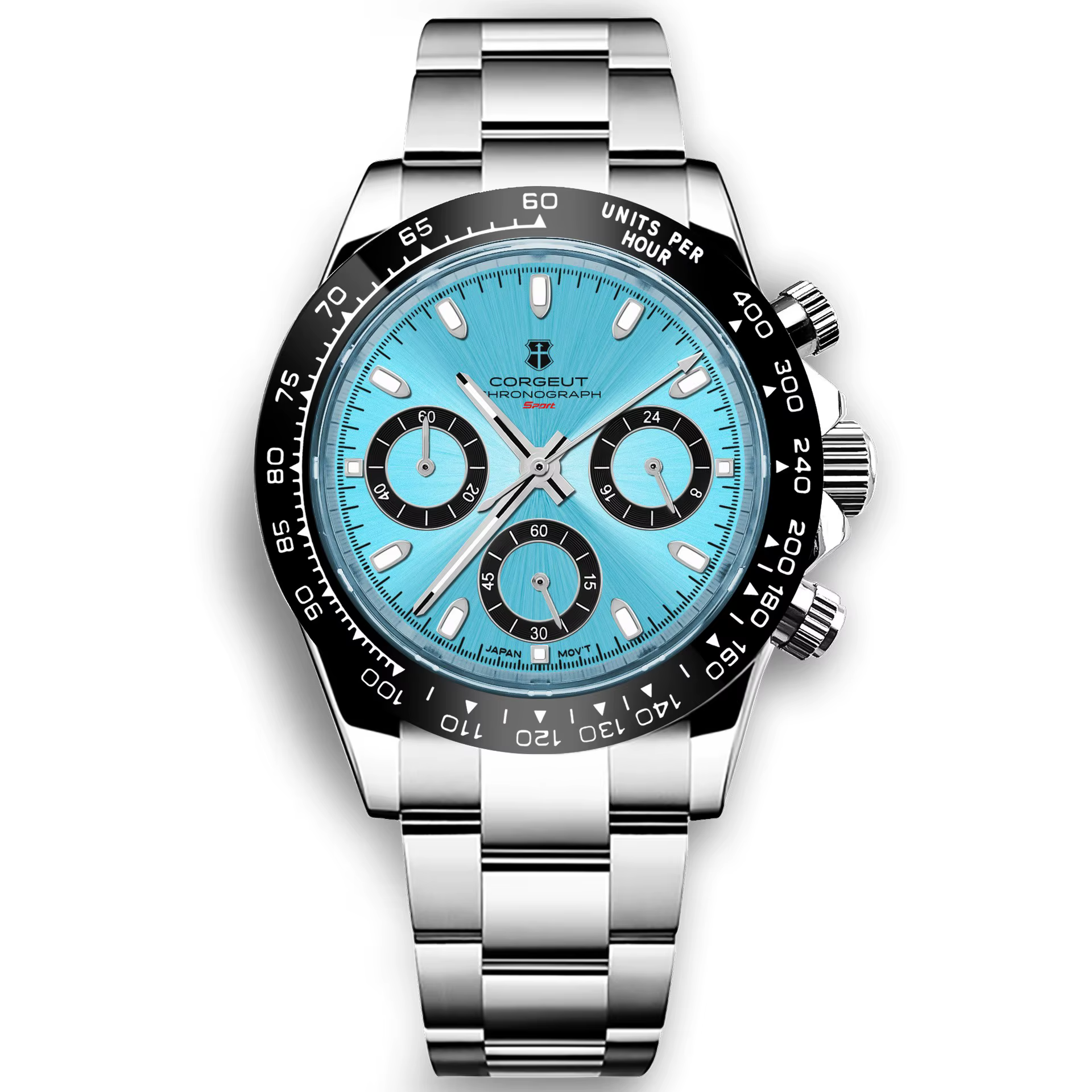 Montres pour hommes de luxe CORGEUT 39 mm avec mouvement VK63, sport, date automatique 24 heures, mo