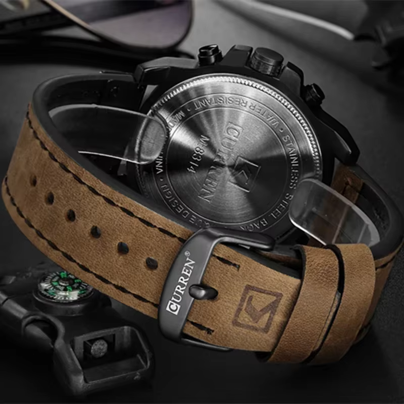 Montre-bracelet à quartz pour homme CURREN 8314, bracelet en cuir, étanche, calendrier, décontractée