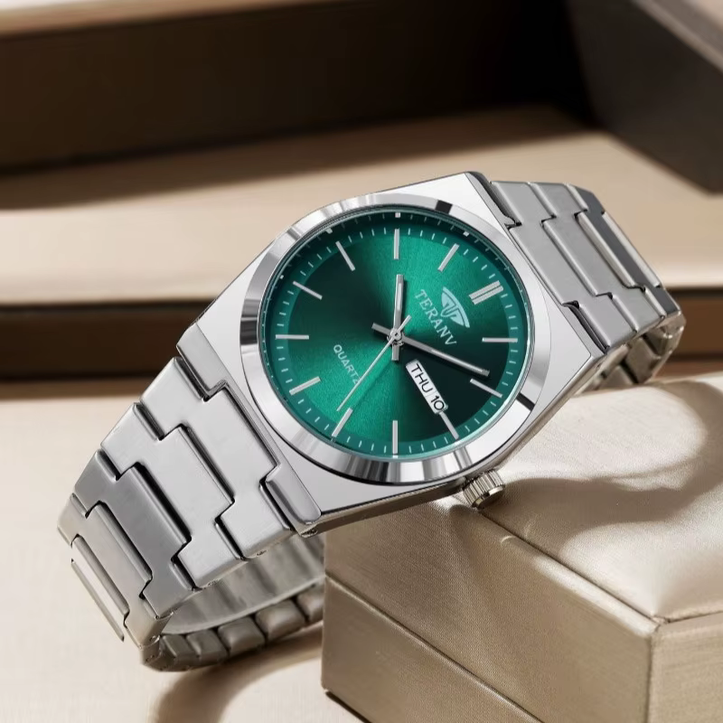 Montre pour hommes, montre à quartz de mode avec calendrier mince en acier inoxydable