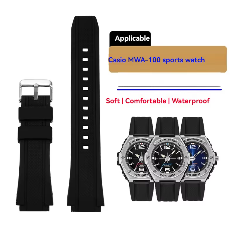 Bracelet en Silicone pour montre Casio, 20mm, noir guerrier MWA-100 MWA-100H MWD-100H, série sport s