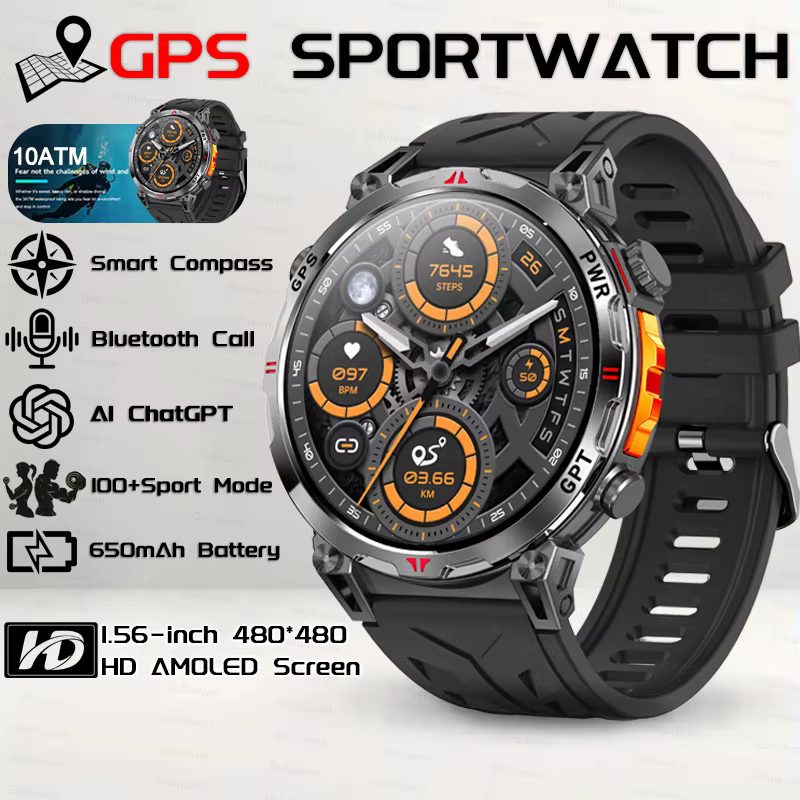 Nouvelles montres connectées GPS de sport pour hommes 2026 avec boussole, étanchéité 10 ATM, suivi d