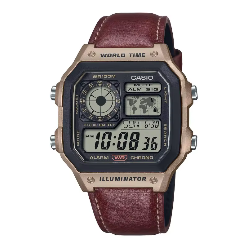 Montre électrique rétro durable Casio AE-1200WHL-5A, petite montre carrée multifonctionnelle, étanch