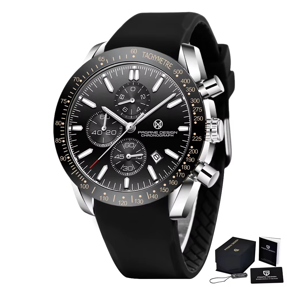 (PAGRNE) Montres à quartz pour hommes PAGANI DESIGN, étanche, luxe, affaires, saphir, acier inoxydab
