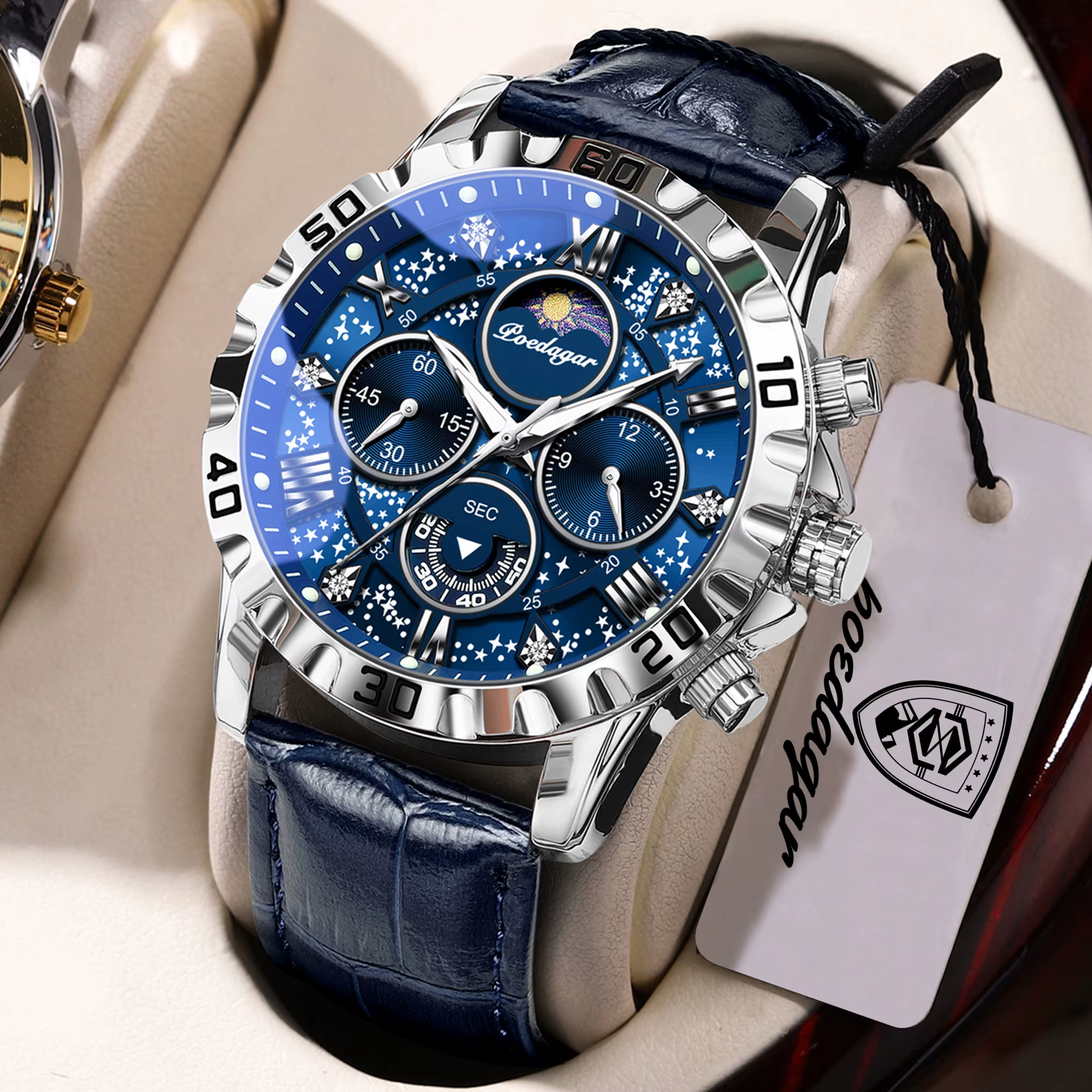 Montre homme POEDAGAR, haut de gamme, fonctionnelle, luxueuse, étanche, chronographe lumineux, brace