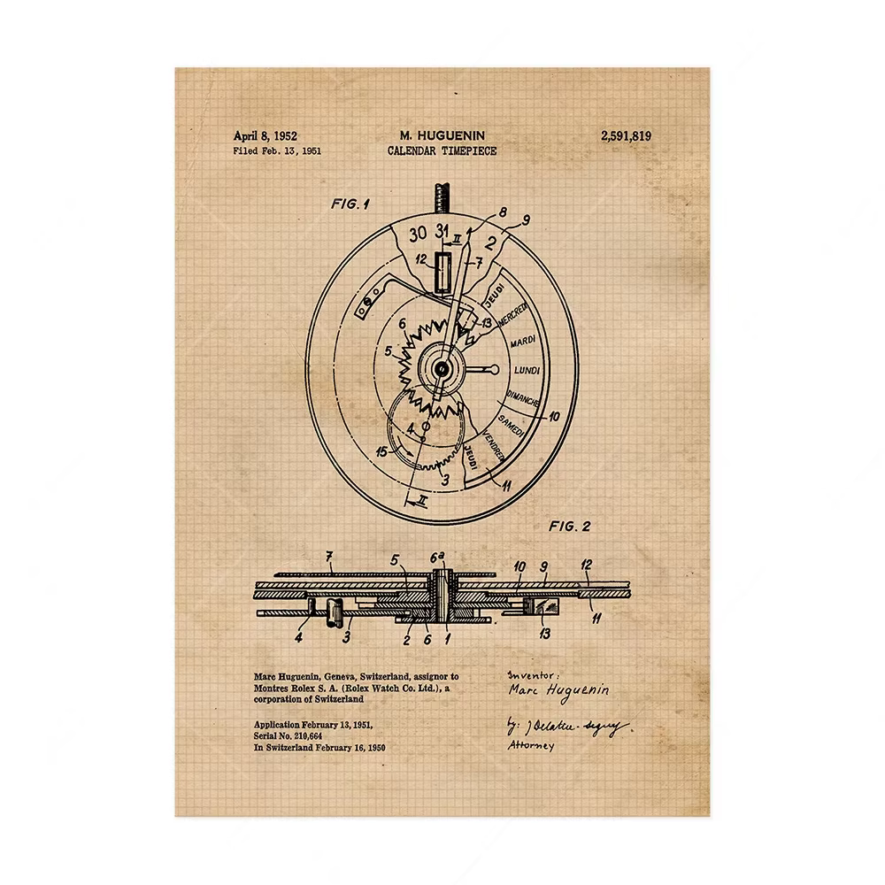 Montre Vintage, mouvement mécanique, imprimés brevetés, affiches d'art sur toile, décor pour la mais
