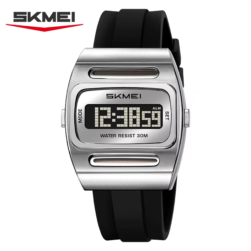 SKMEI 2563 Nouvelle montre numérique solaire pour homme, bracelet en silicone, étanche, multifonctio