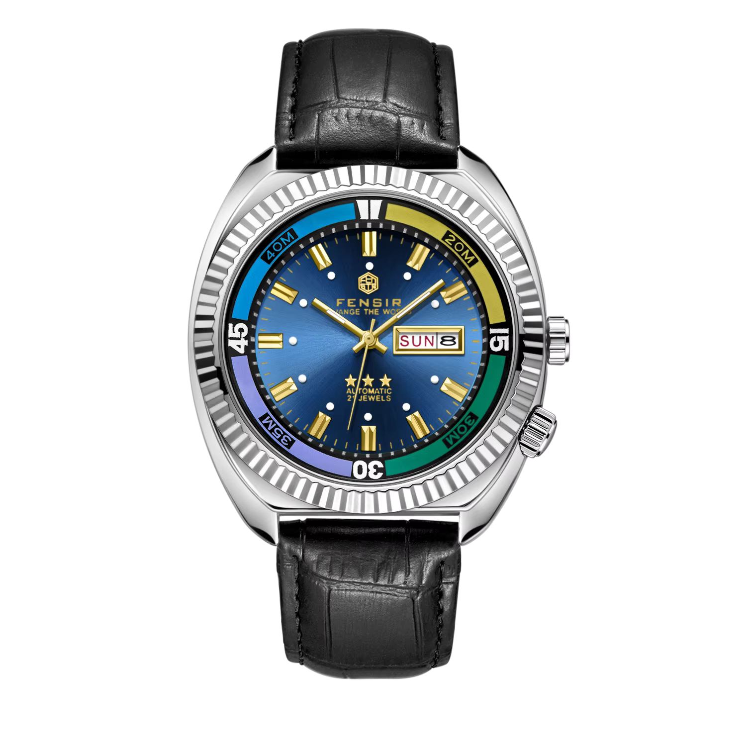 Montre à quartz pour homme - Boîtier en acier inoxydable, boîtier couleur arc-en-ciel, affichage de 