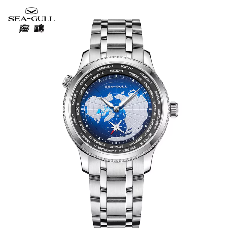 Mouette heure mondiale hommes montre GMT Zone terre carte hommes montres montre automatique pour hom