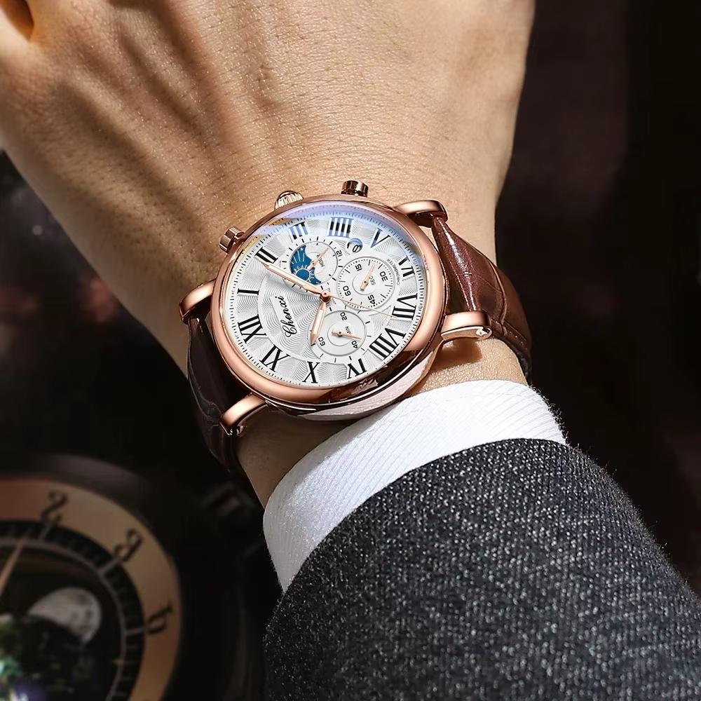 CHENXI 973 hommes montre à Quartz mode affaires Phase de lune Date multifonctionnel chronographe bra