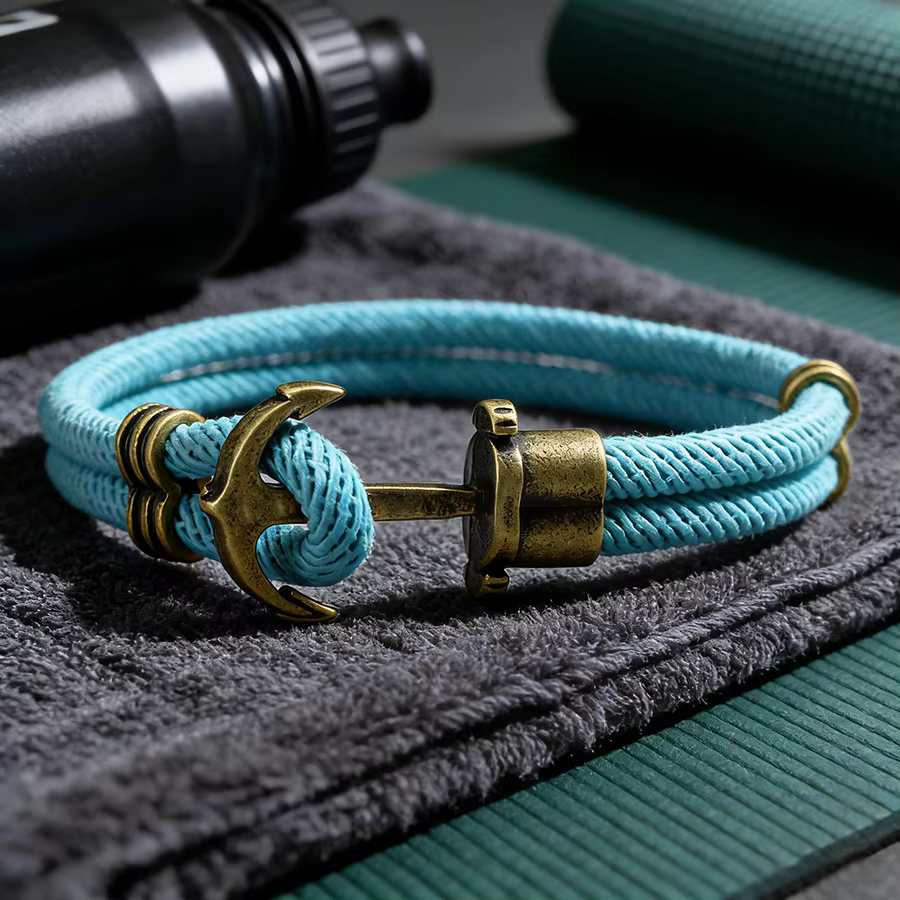 Bracelet à crochet d'ancre Vintage pour hommes, bicouche de qualité A, chaîne en Nylon Durable, Bras