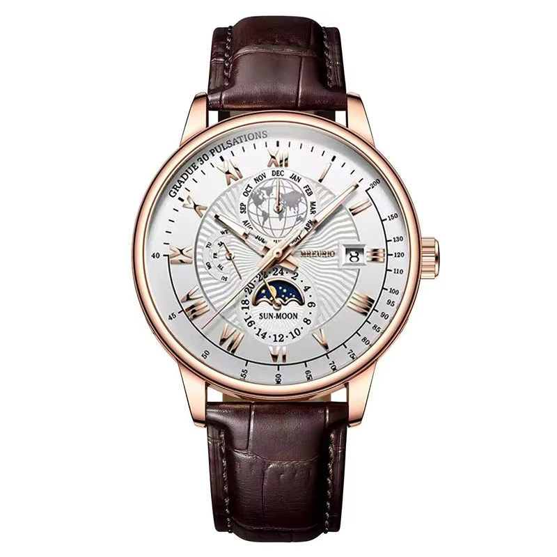 Montre de marque de luxe pour hommes, tendance, haut de gamme, légère, polyvalente, bracelet en cuir