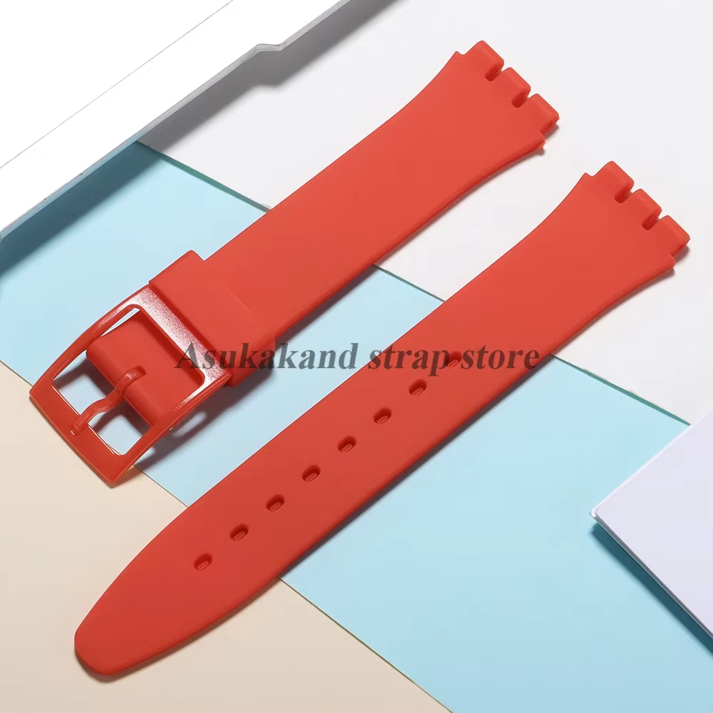 Bracelet de montre en Silicone rose pour Swatch, bracelet en caoutchouc coloré étanche 16mm 17mm 19m