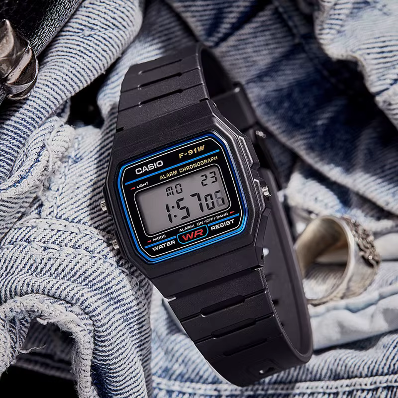 Montre carrée tendance et polyvalente Casio F-91W-1, affichage LCD rétro, étanche, simple, décontrac