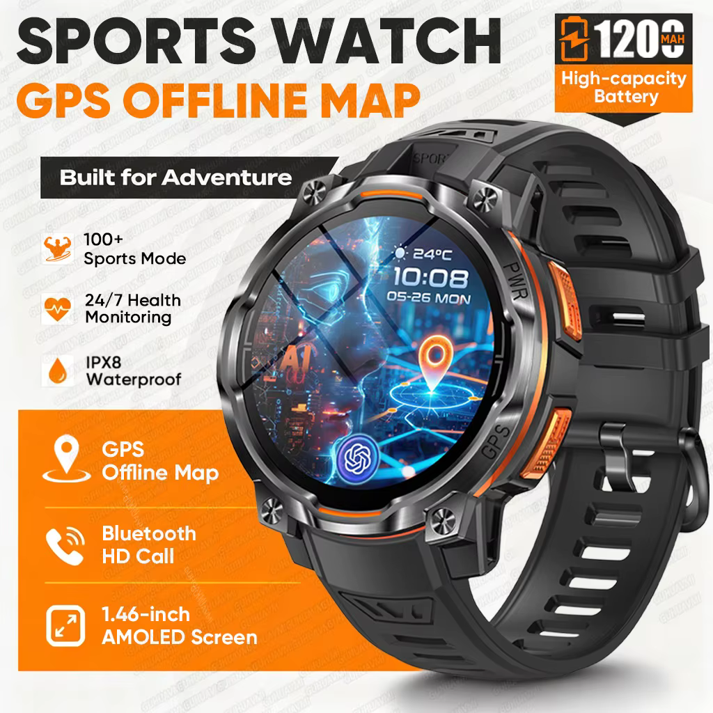 Nouvelle montre intelligente de navigation GPS 2026 avec batterie de 1200 mAh, boussole intégrée, Ch