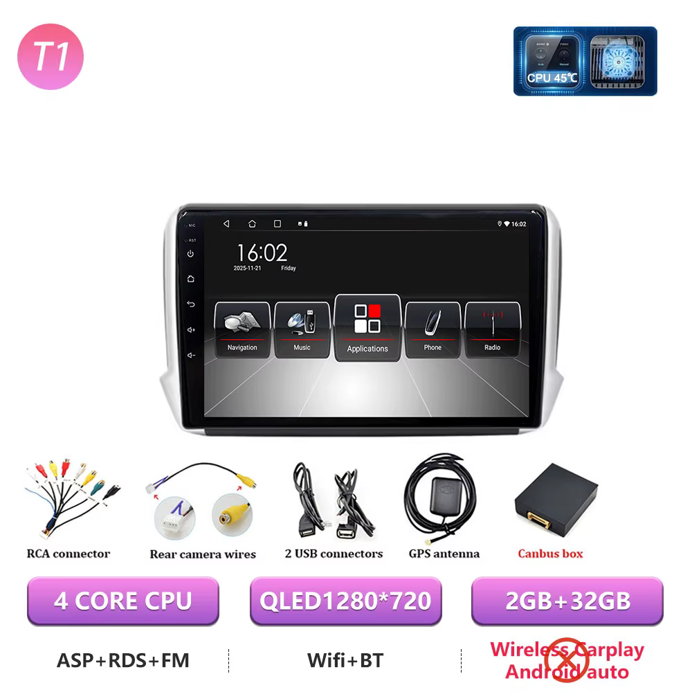 Autoradio Android 16 pour Peugeot 2008 208 2012 2013 - 2018, lecteur multimédia Carplay, navigation 
