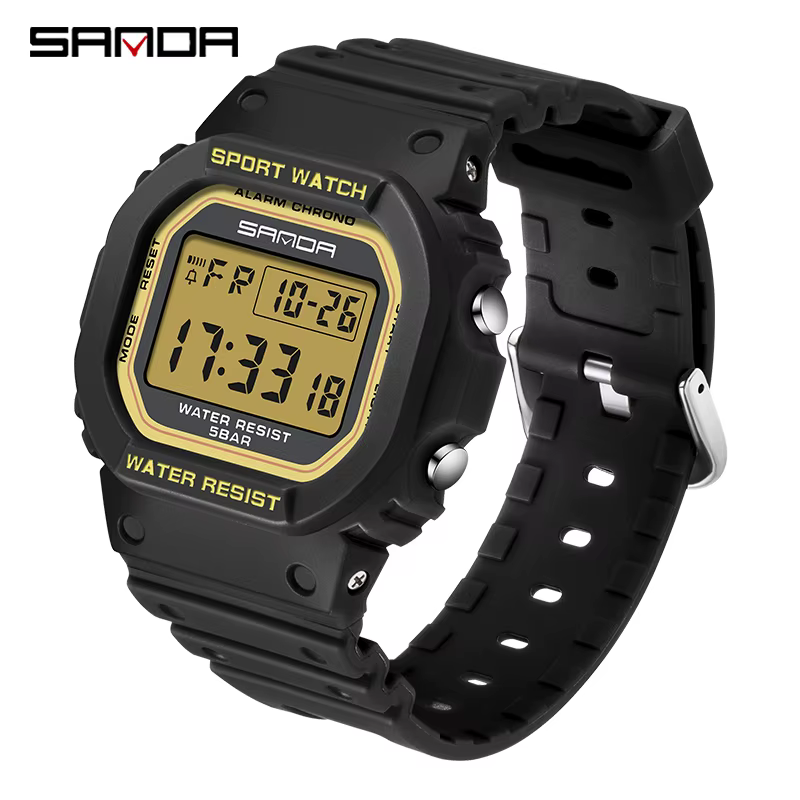 SANDA, montre numérique de marque de mode, style G, avec affichage LED, lumineuse, étanche, montre d