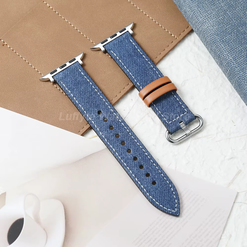 Bracelet de montre pour femme en denim et cuir pour Apple Watch Ultra 11 10 9 8 7 6 5 4 pour IWatch