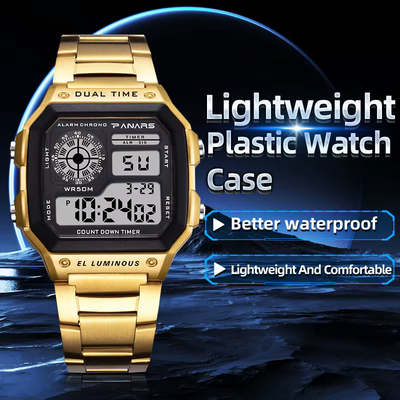 PANARS-Montre-bracelet de sport numérique étanche pour homme, bracelet en acier inoxydable, rétro-éc